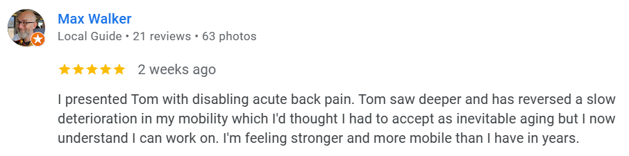 5 star rated chiropractor, Tom Cairns